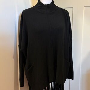 NWT Coco & Carmen Womens Black Fringed Turtleneck Sweater Size XS Chic Cozy